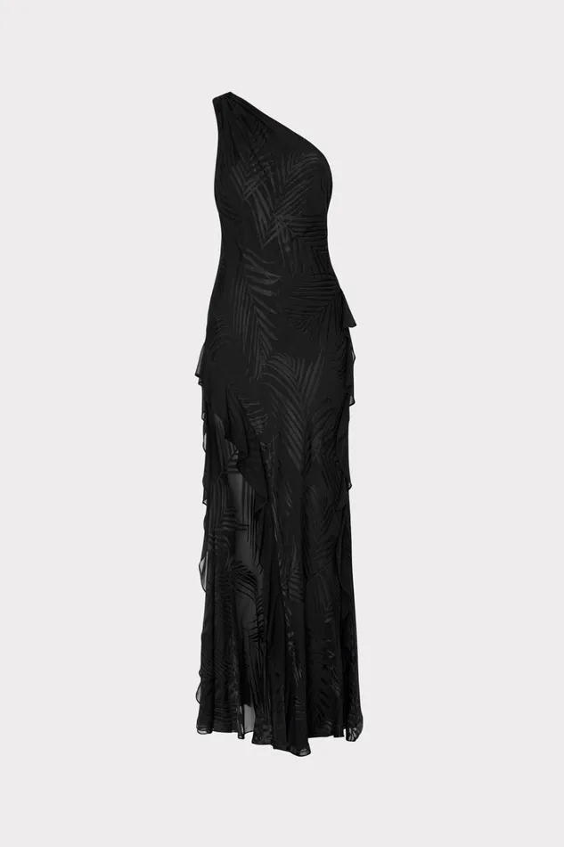 Ryanna Chiffon Devore Dress Black Women Milly Dresses