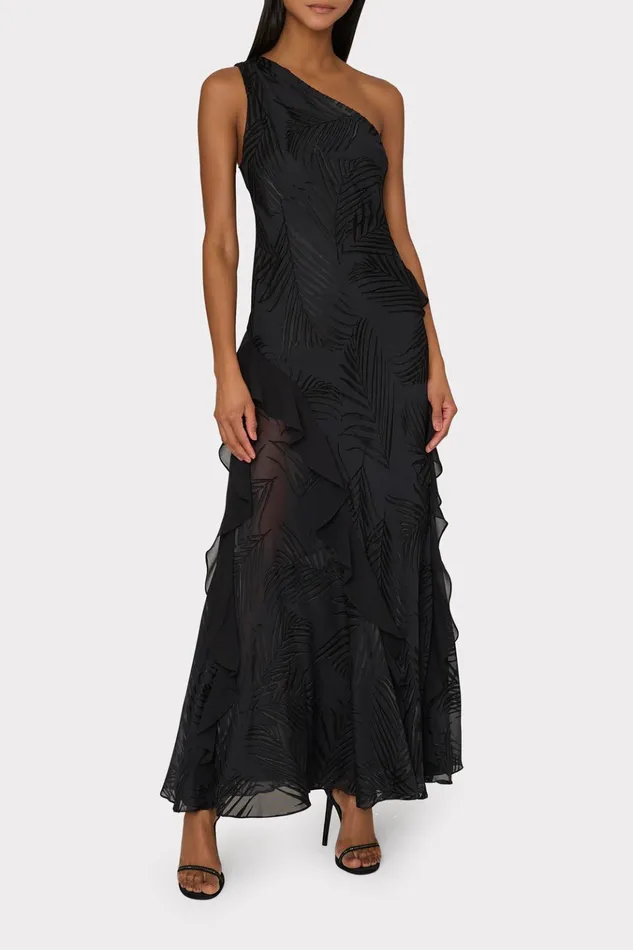 Ryanna Chiffon Devore Dress Black Women Milly Dresses