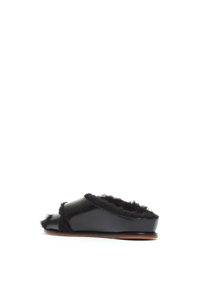 Sandals Women Gabriela Hearst Ellington Fur Flat Slide In Black Leather