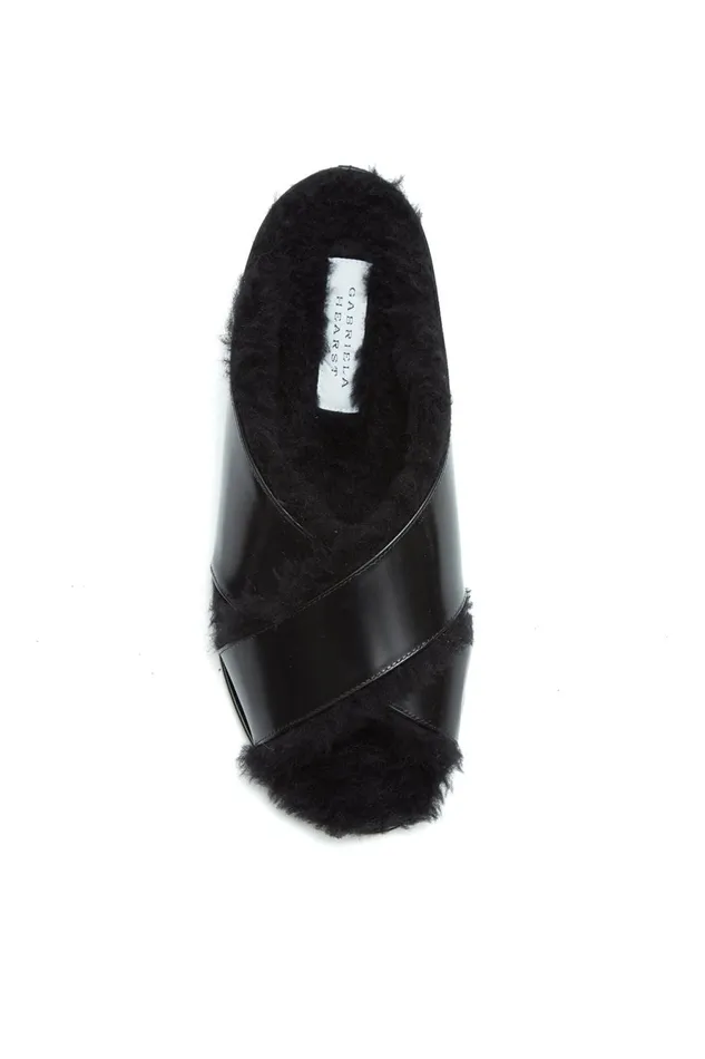 Sandals Women Gabriela Hearst Ellington Fur Flat Slide In Black Leather