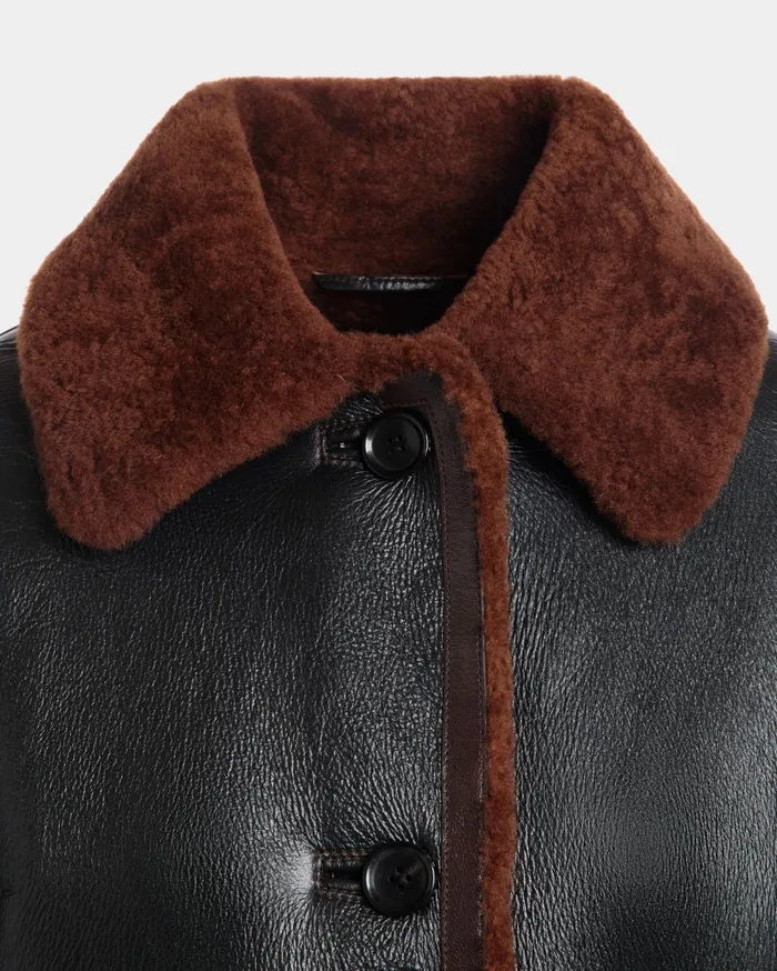 Shearling Lined Jacket In Black Leather Women Bally Coats and Jackets
