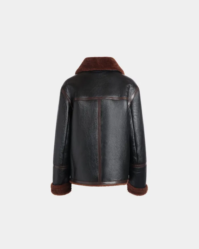 Shearling Lined Jacket In Black Leather Women Bally Coats and Jackets