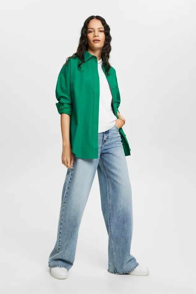 Shirts Blouses Women Esprit CottonPoplin Shirt Dark Green