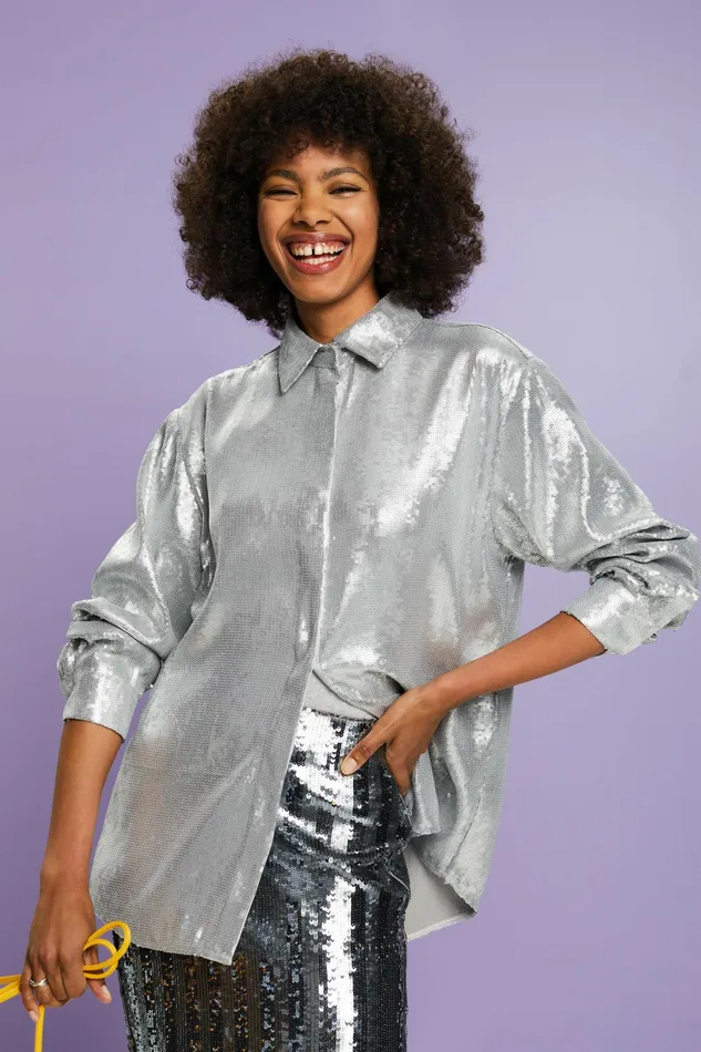 Shirts Blouses Women Esprit Sequin Shirt Blouse Silver
