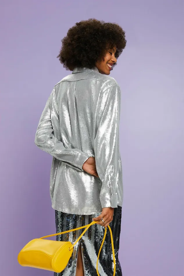 Shirts Blouses Women Esprit Sequin Shirt Blouse Silver