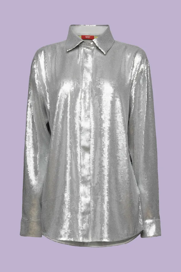 Shirts Blouses Women Esprit Sequin Shirt Blouse Silver