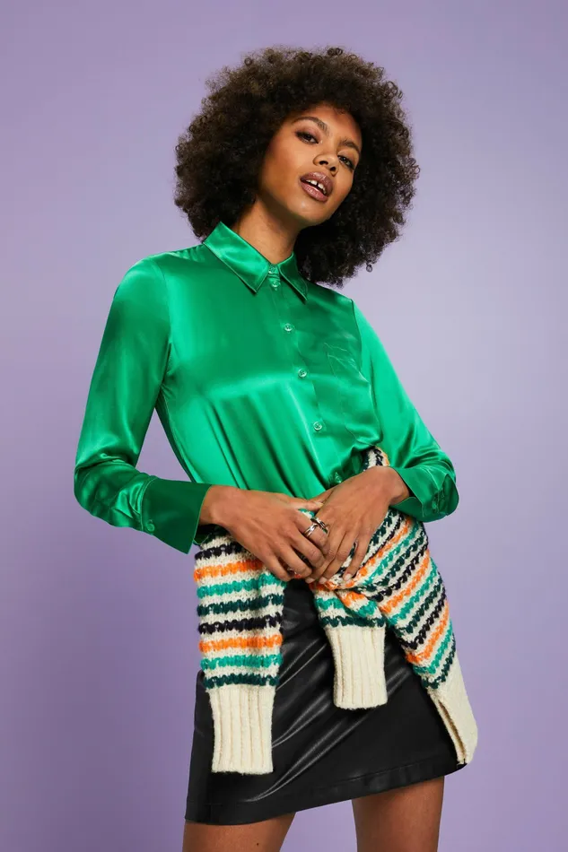 Shirts Blouses Women Esprit Silk Satin Shirt Green