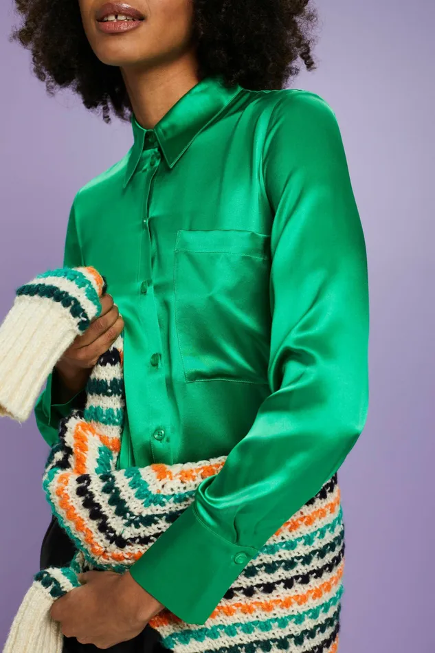 Shirts Blouses Women Esprit Silk Satin Shirt Green