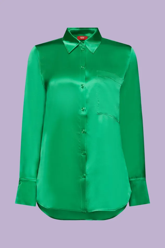 Shirts Blouses Women Esprit Silk Satin Shirt Green