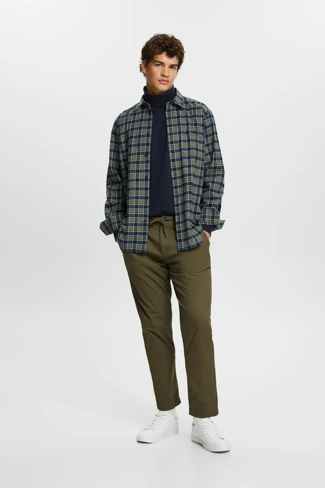 Shirts Men Esprit Brushed Flannel Shirt Khaki Green