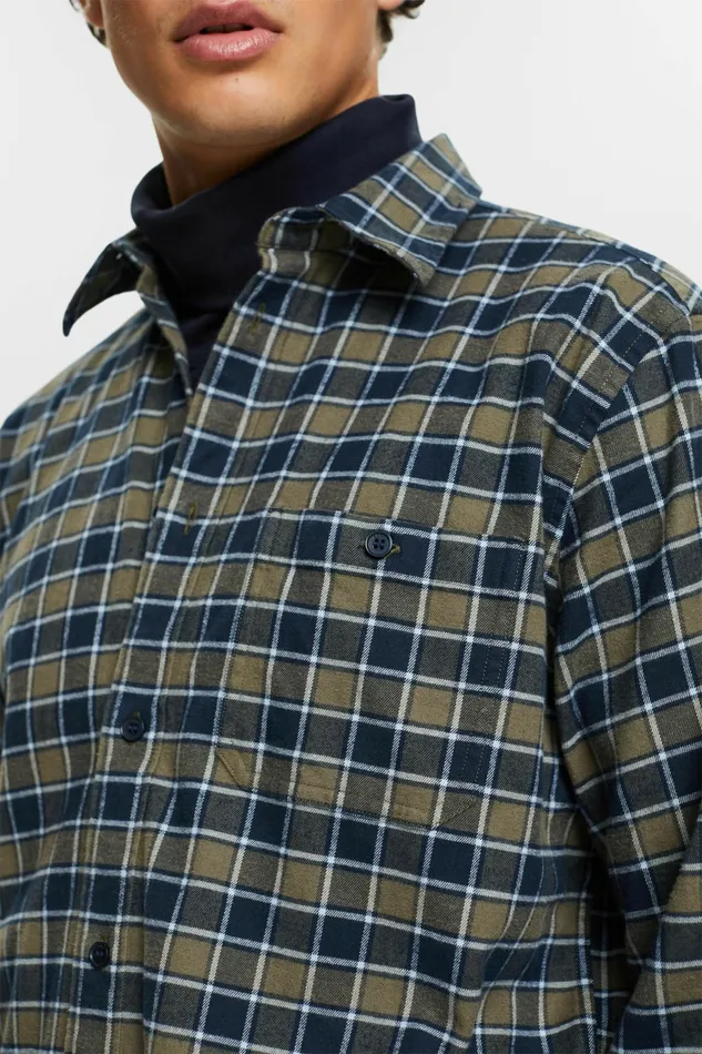 Shirts Men Esprit Brushed Flannel Shirt Khaki Green
