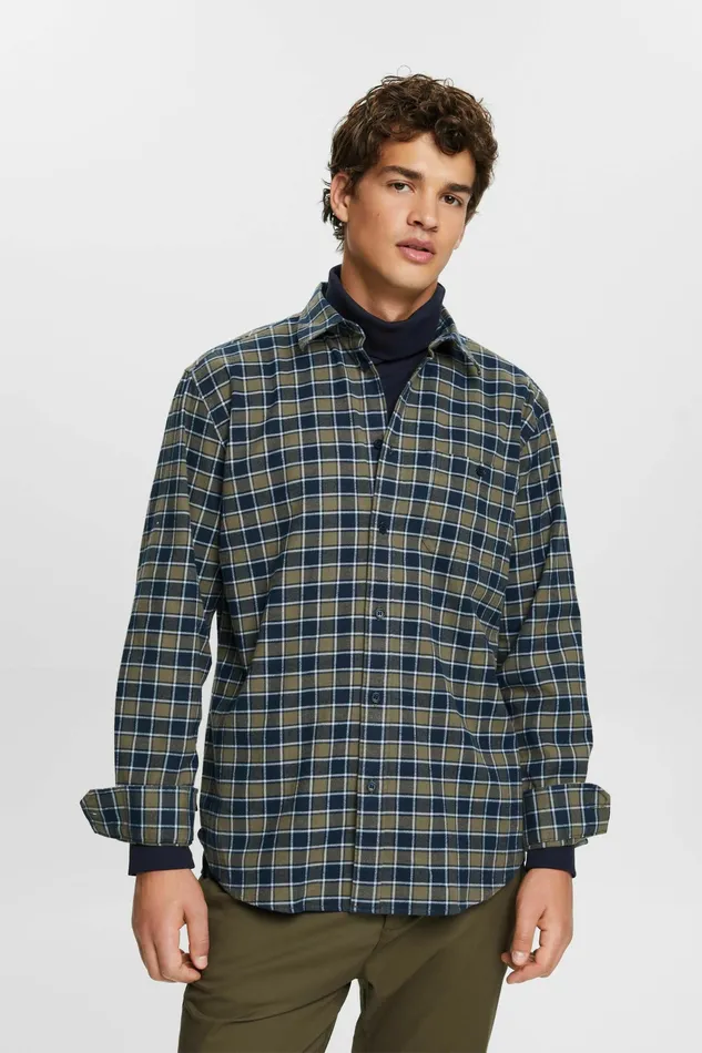 Shirts Men Esprit Brushed Flannel Shirt Khaki Green