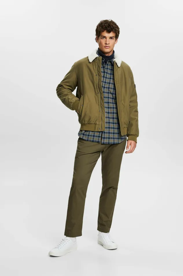 Shirts Men Esprit Brushed Flannel Shirt Khaki Green