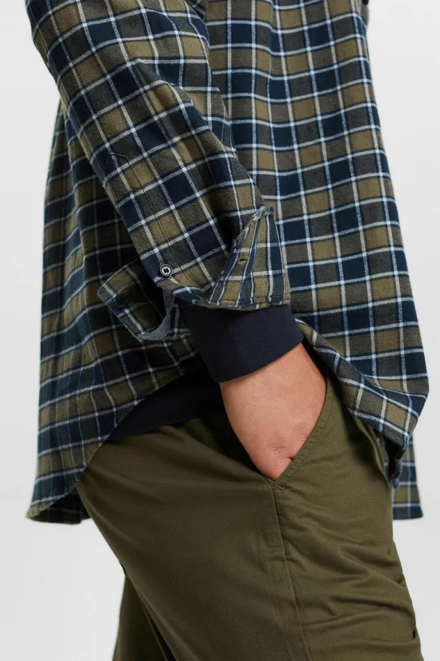 Shirts Men Esprit Brushed Flannel Shirt Khaki Green