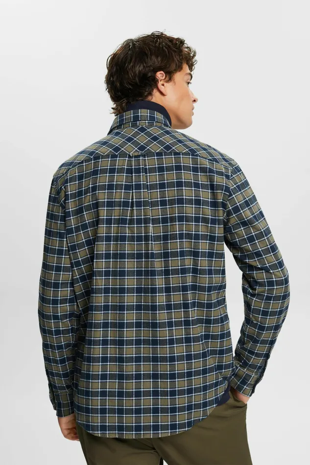 Shirts Men Esprit Brushed Flannel Shirt Khaki Green
