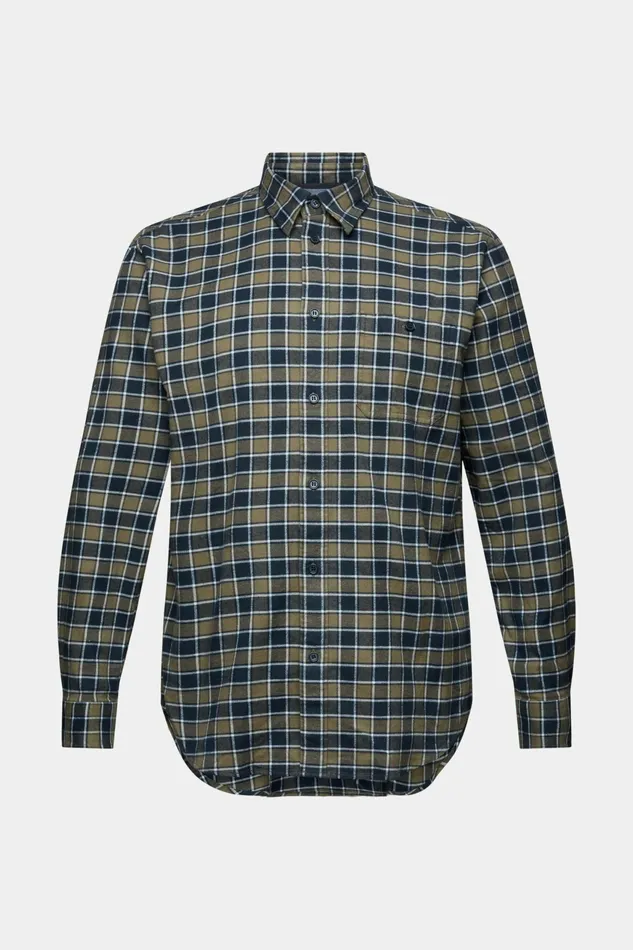 Shirts Men Esprit Brushed Flannel Shirt Khaki Green