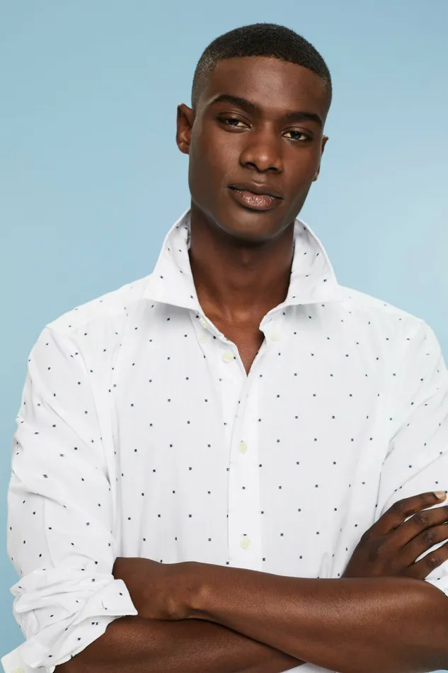 Shirts Men Esprit Embroidered Cotton Slim Fit Shirt White