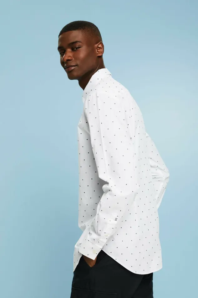 Shirts Men Esprit Embroidered Cotton Slim Fit Shirt White