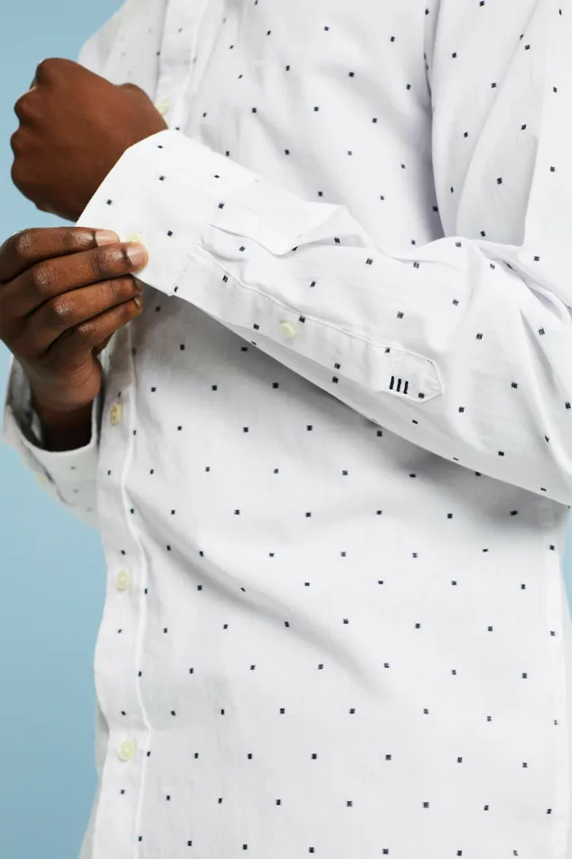 Shirts Men Esprit Embroidered Cotton Slim Fit Shirt White