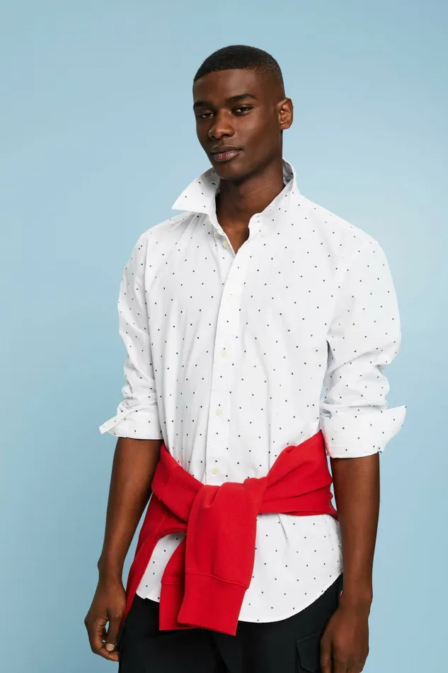 Shirts Men Esprit Embroidered Cotton Slim Fit Shirt White