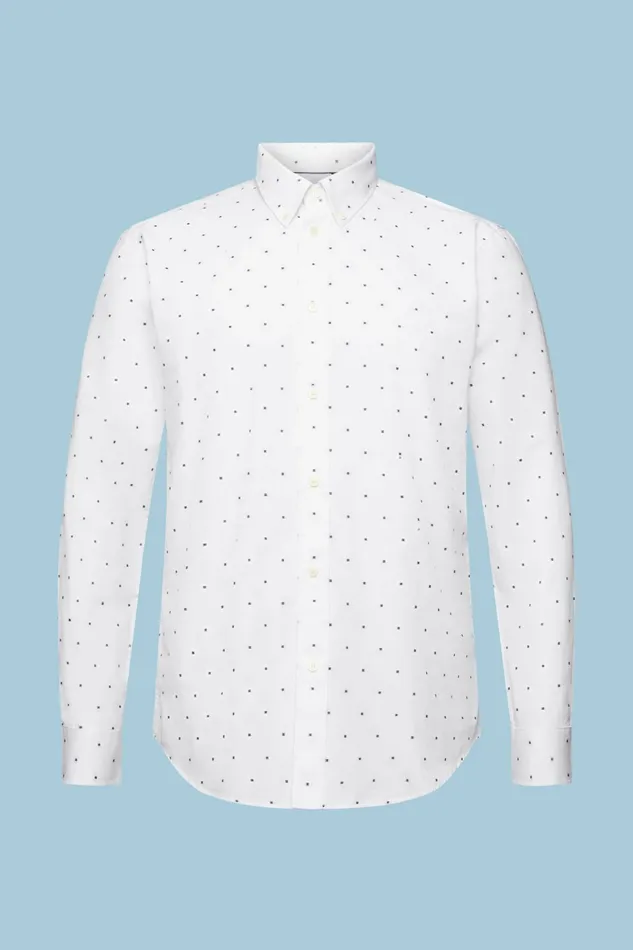 Shirts Men Esprit Embroidered Cotton Slim Fit Shirt White