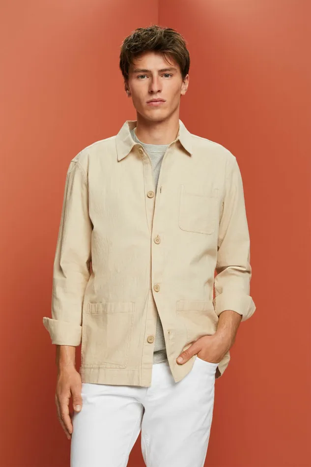 Shirts Men Esprit Herringbone Shirt Linen Blend Sand
