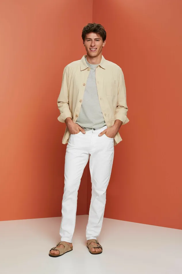Shirts Men Esprit Herringbone Shirt Linen Blend Sand