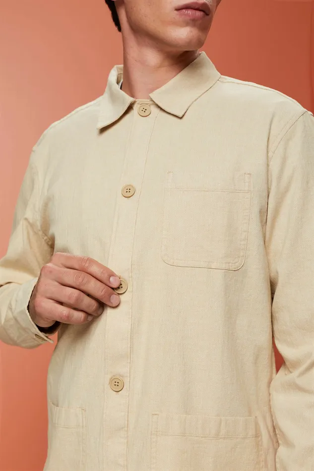 Shirts Men Esprit Herringbone Shirt Linen Blend Sand