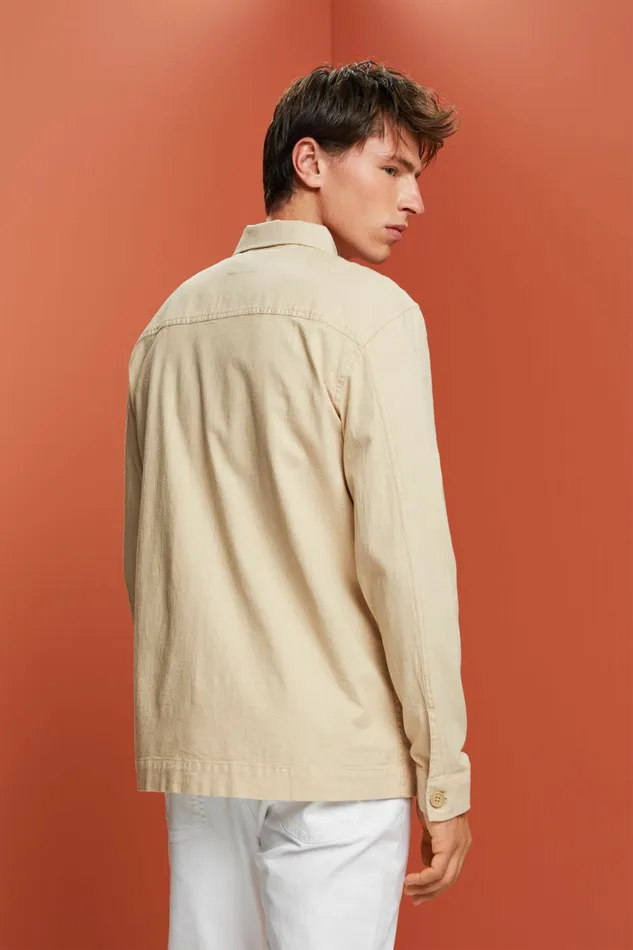 Shirts Men Esprit Herringbone Shirt Linen Blend Sand
