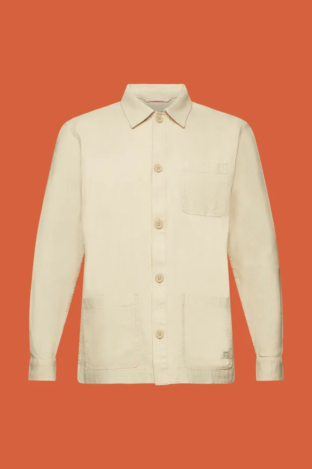 Shirts Men Esprit Herringbone Shirt Linen Blend Sand