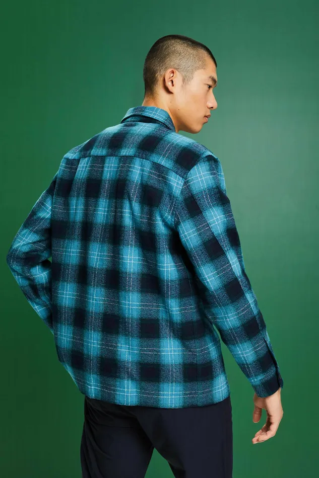 Shirts Men Esprit Plaid Cotton Flannel Shirt Dark Turquoise