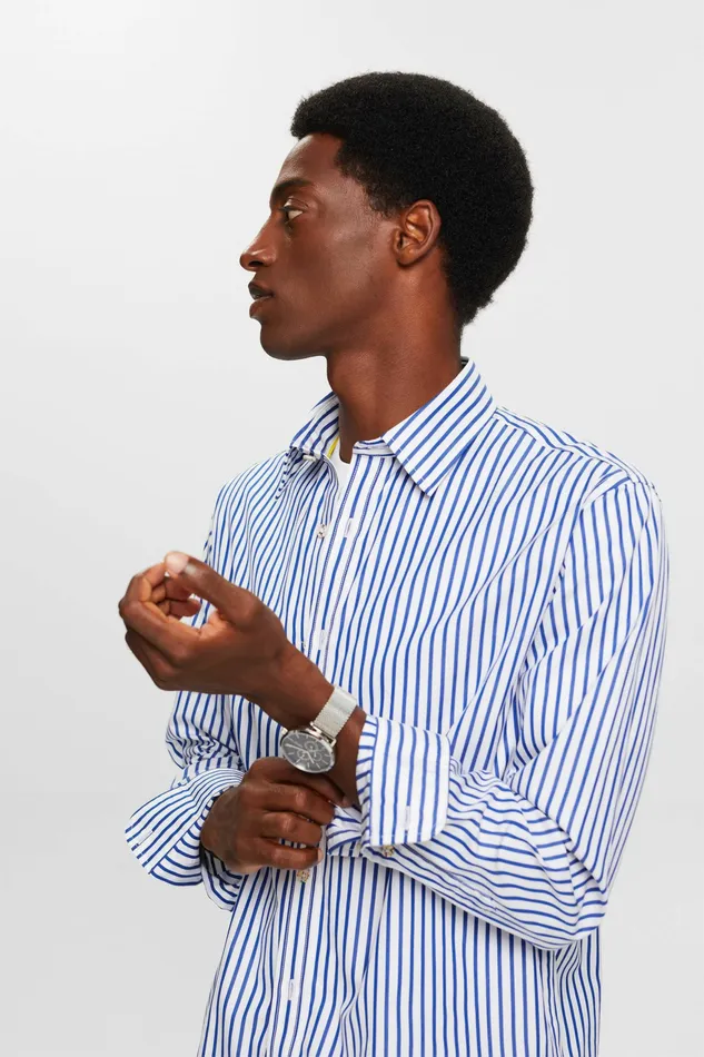 Shirts Men Esprit Striped CottonPoplin Shirt Bright Blue