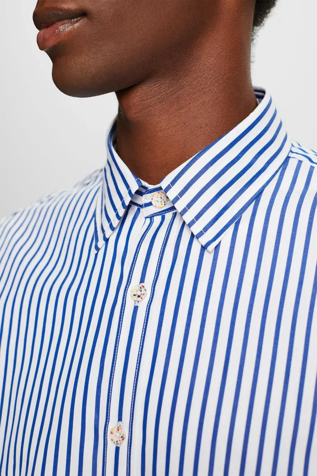 Shirts Men Esprit Striped CottonPoplin Shirt Bright Blue