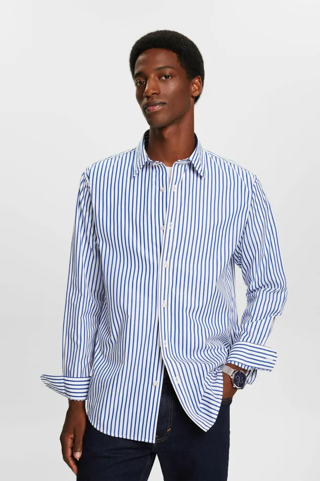 Shirts Men Esprit Striped CottonPoplin Shirt Bright Blue