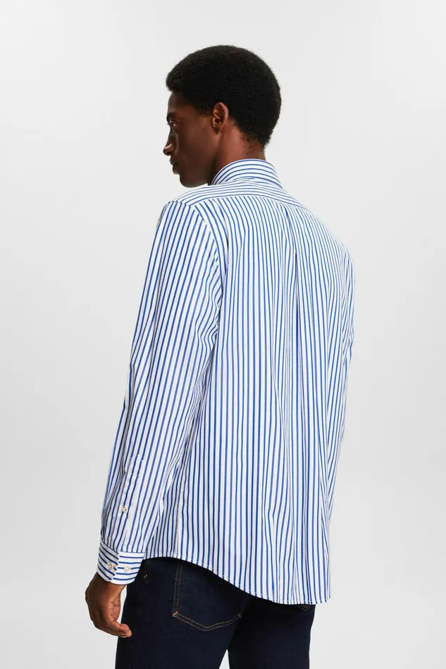 Shirts Men Esprit Striped CottonPoplin Shirt Bright Blue