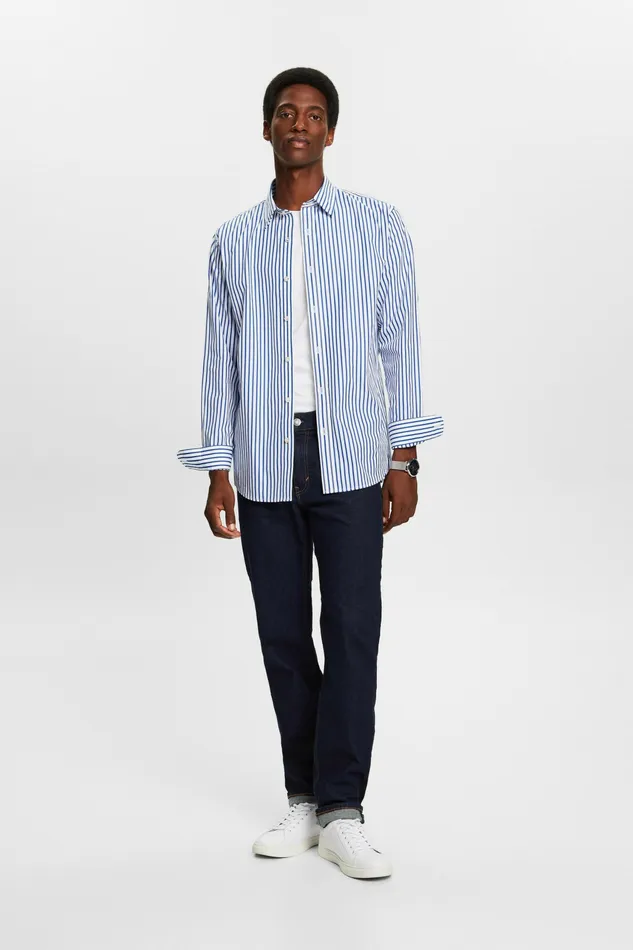 Shirts Men Esprit Striped CottonPoplin Shirt Bright Blue