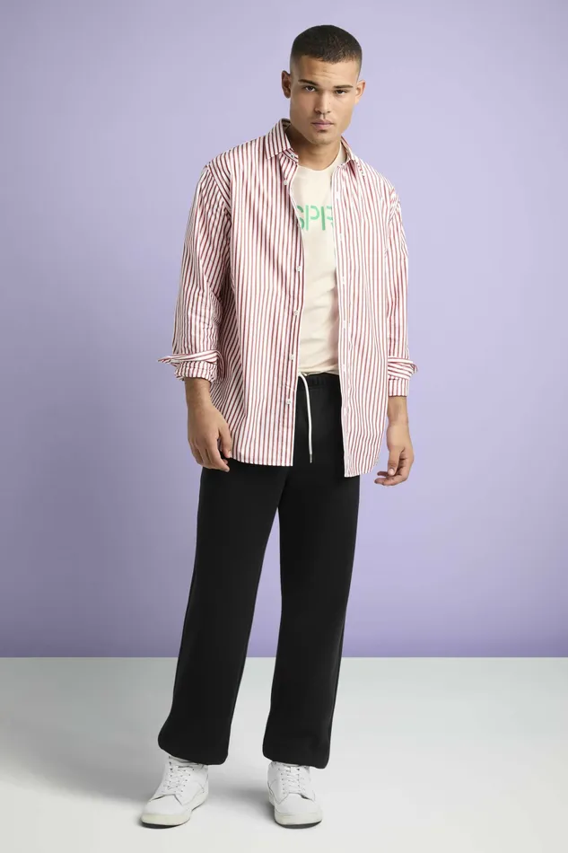 Shirts Men Esprit Striped CottonPoplin Shirt Dark Red