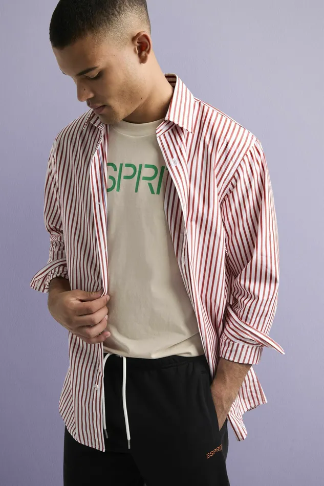 Shirts Men Esprit Striped CottonPoplin Shirt Dark Red