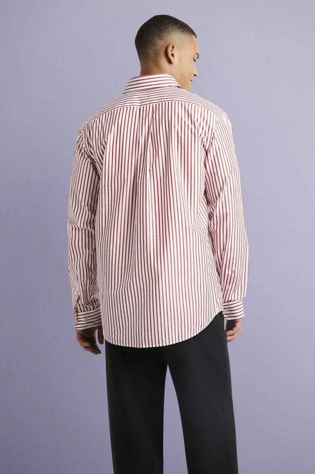 Shirts Men Esprit Striped CottonPoplin Shirt Dark Red