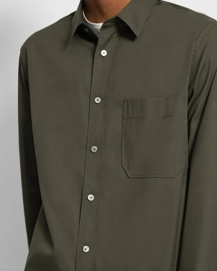 Shirts Men Theory Stretch Cotton Shirt Light Army Shirts Men Theory Stretch Cotton Shirt Light Army