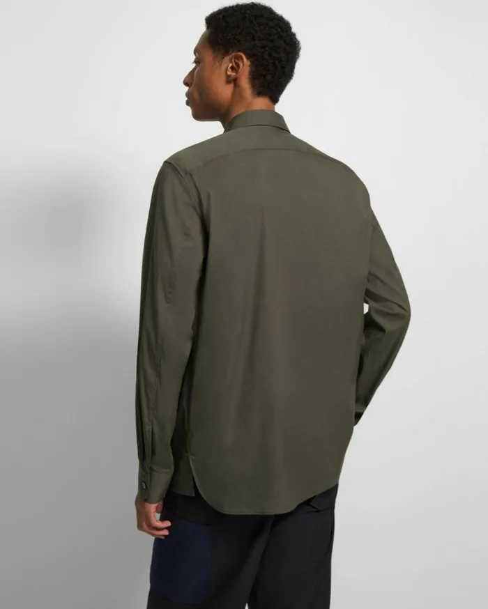 Shirts Men Theory Stretch Cotton Shirt Light Army Shirts Men Theory Stretch Cotton Shirt Light Army