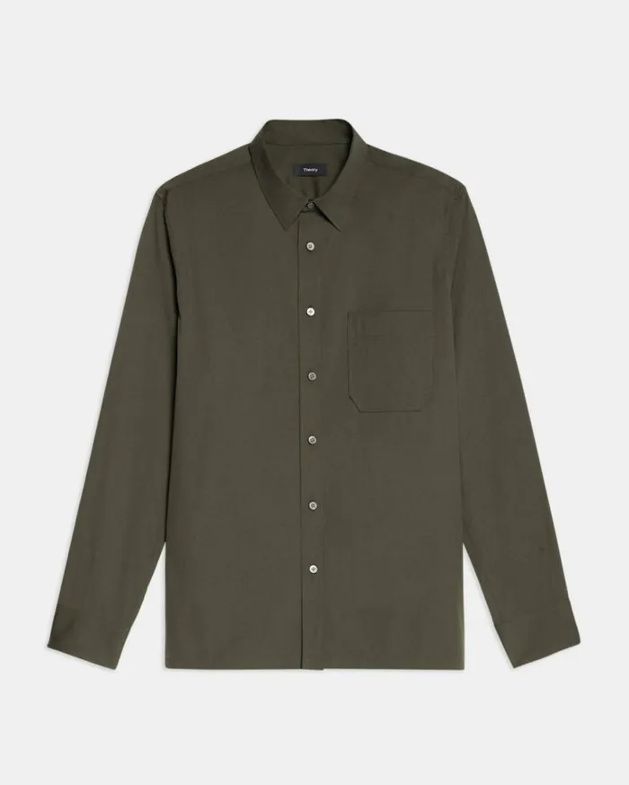 Shirts Men Theory Stretch Cotton Shirt Light Army Shirts Men Theory Stretch Cotton Shirt Light Army