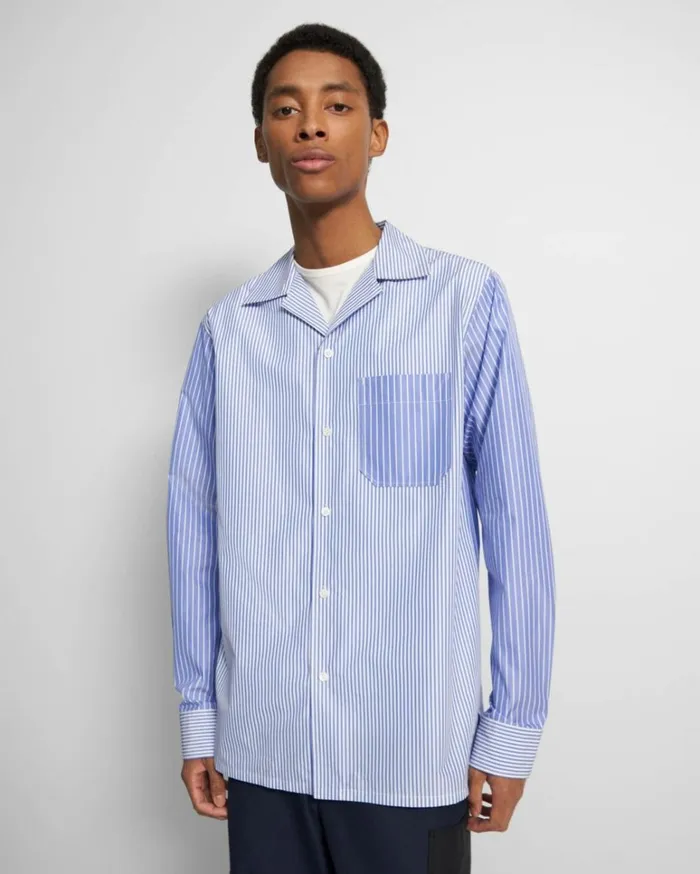 Shirts Men Theory Striped Cotton Shirt Blue Multi