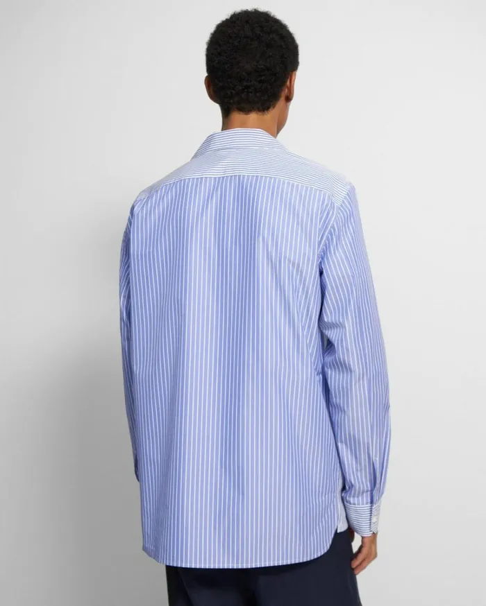 Shirts Men Theory Striped Cotton Shirt Blue Multi Shirts Men Theory Striped Cotton Shirt Blue Multi