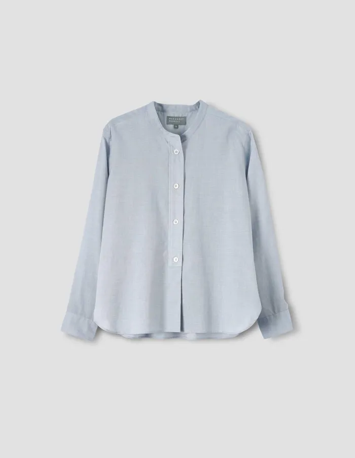 Shirts Women Margaret Howell Button Through Collarless Shirt Blue