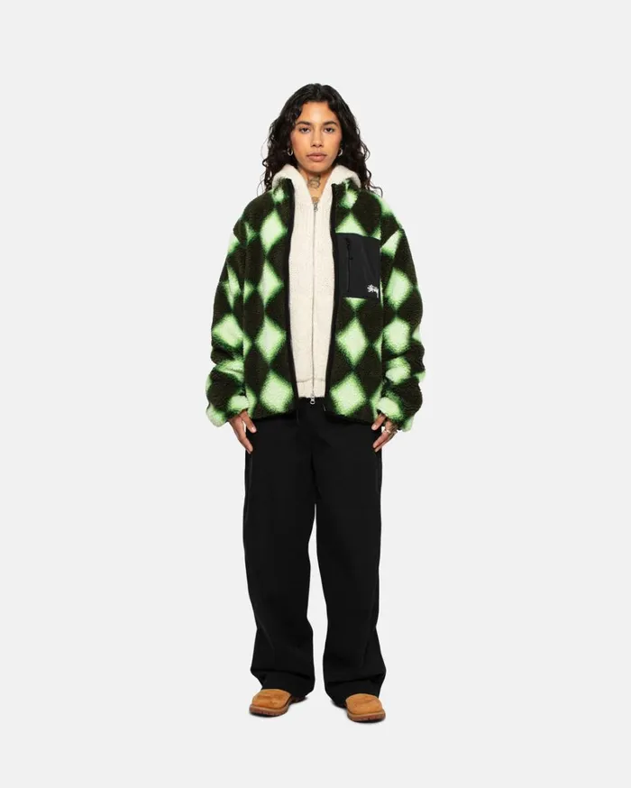 Shop Stussy SHERPA REVERSIBLE JACKET Green
