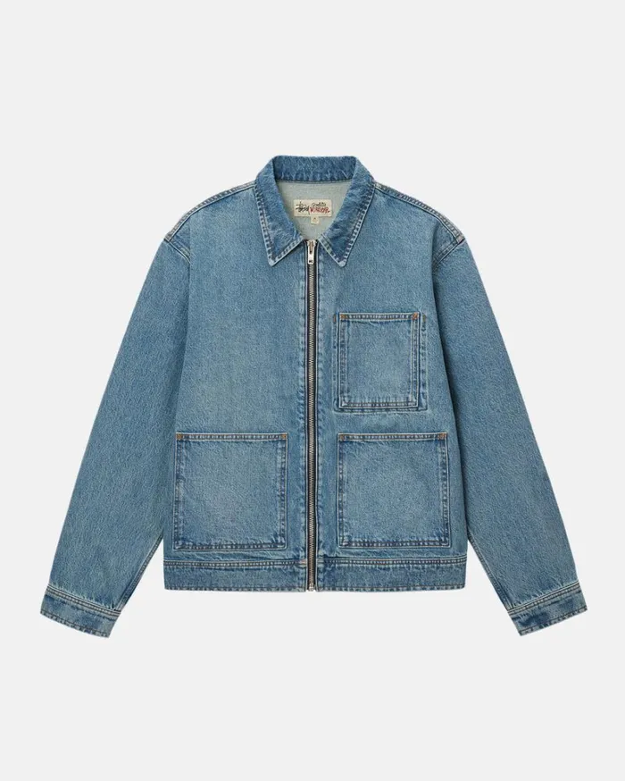 Shop Stussy ZIP WORK JACKET DENIM Washed Blue