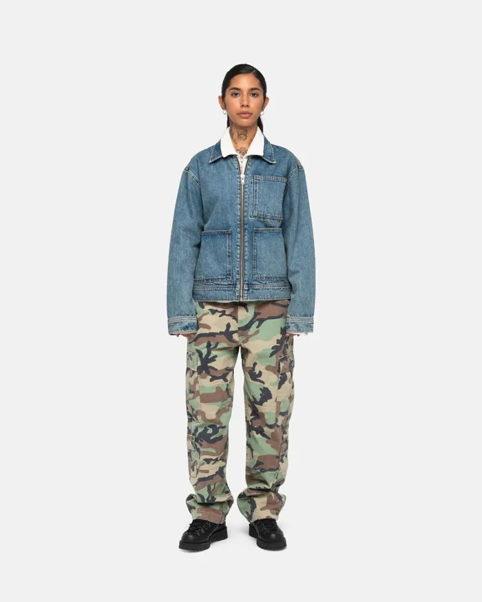 Shop Stussy ZIP WORK JACKET DENIM Washed Blue