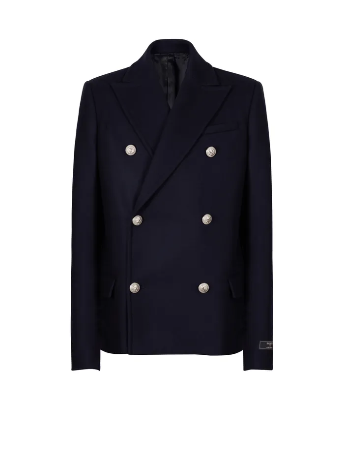 Short Felted Wool Coat Navy Men Balmain Outerwear