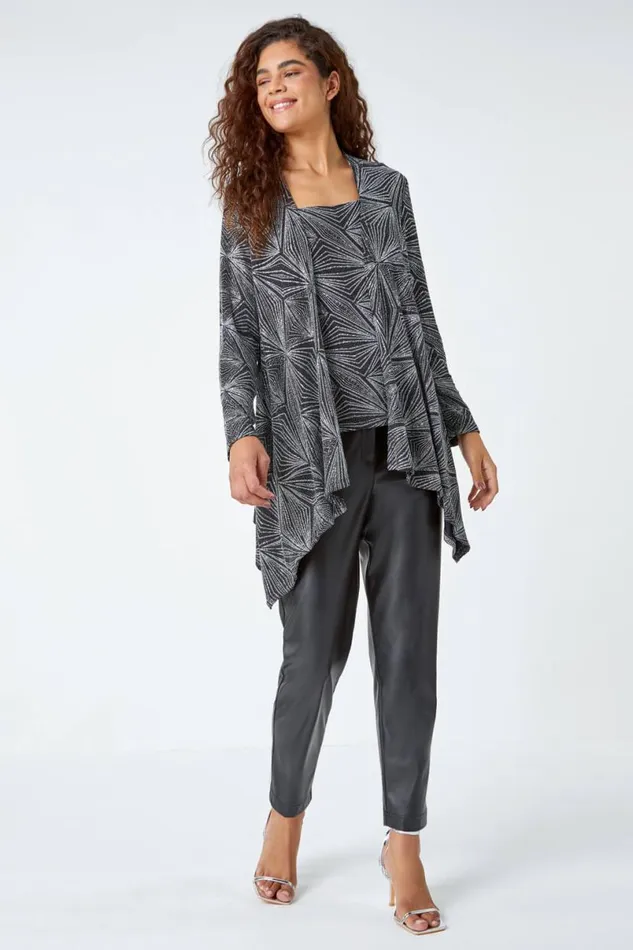 Silver Geometric Sparkle Embellished Kimono Women Roman Tops